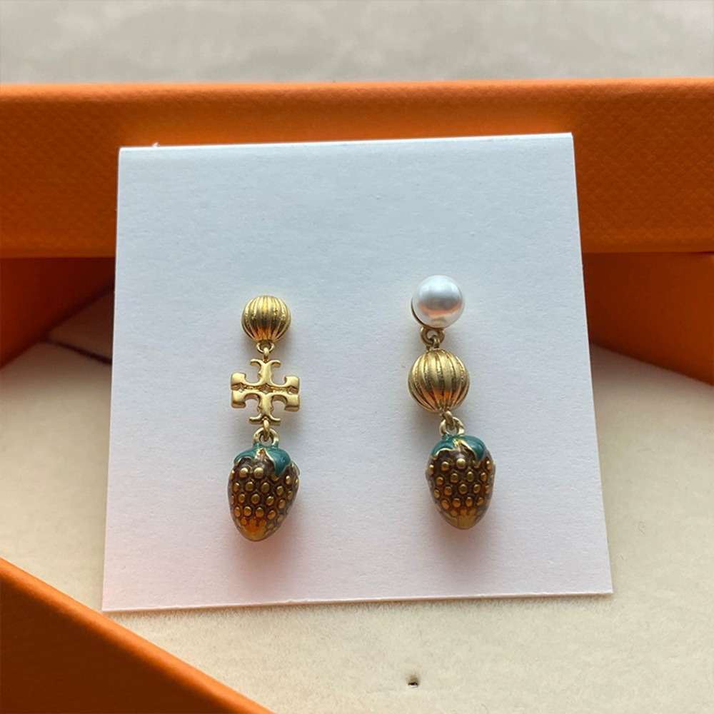 Tory Burch Gold Plated Strawberry Pearl Earrings
